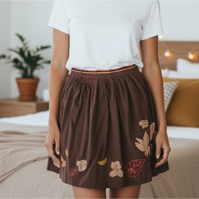 Anthropologie Viola  Women's Embroidered Floral Leaf Boho Skirt Size 2
