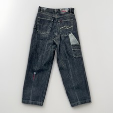 VTG FUBU The Collection Jeans Mens 32x28 Carpenter Cargo Heavyweight Black Denim