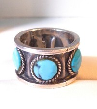 Vintage Mexico Sterling Silver Turquoise Band Ring Size 7