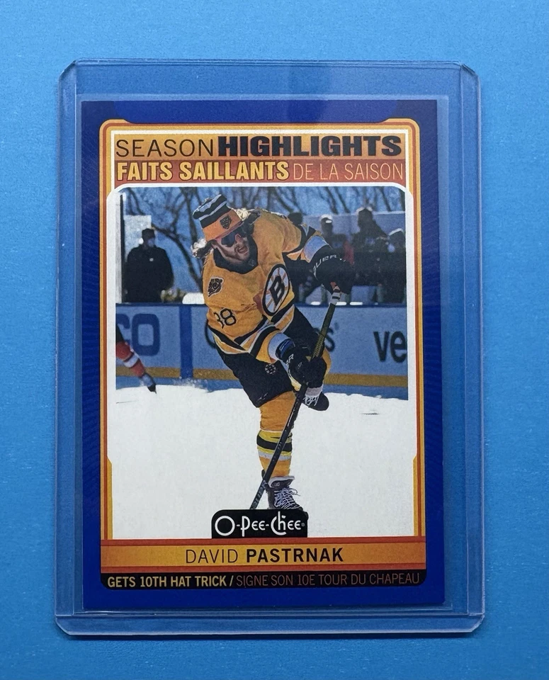 2021-22 O-Pee-Chee David Pastrnak  BLUE BORDER #595 Season Highlights Boston 🔥✨ - Image 4 of 4