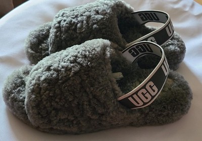 UGG Fluff Yeah Slide Gray Charcoal Slippers Sandals 1095119 Women s Size 7 UK 5