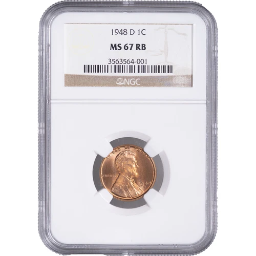 1948 D 1c Lincoln Wheat Cent ~ NGC MS 67 RB