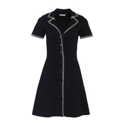 Sandro Dress LAUREENE Black Knit Button Front Contrast Trim UK 8 EU 36