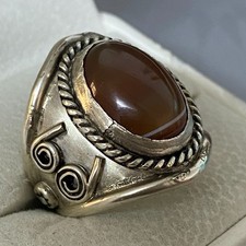 vintage 925 Sterling Silver men ring natural yemeni aqeeq agate        man ring