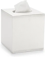 Sumnacon Tissue Box Cover Square Stylish PU White 