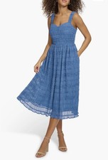 NWT Kenzie Blue Smocked Fit & Flare Midi Dress
