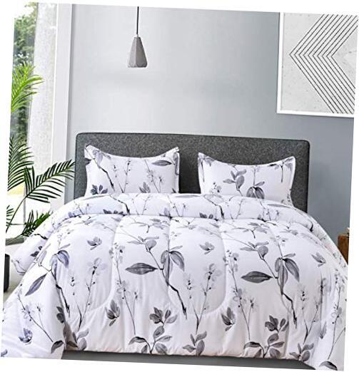 Comforter Set 3pc, White and Grey Floral Queen White Gray Floral Comforter Set-image