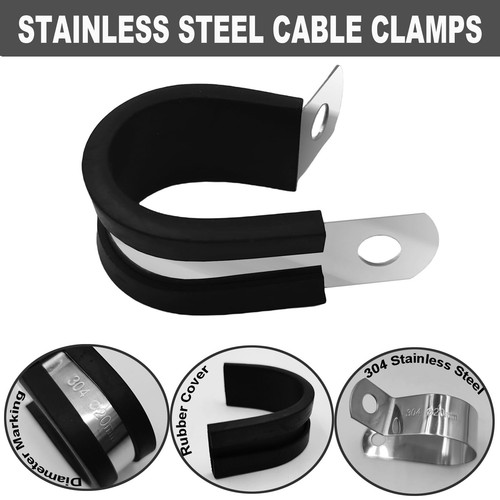 Rubber Lined P Clips Cable Mounting Hose Pipe Clamp Stainless Steel Size 5-200mm - Picture 7 of 20