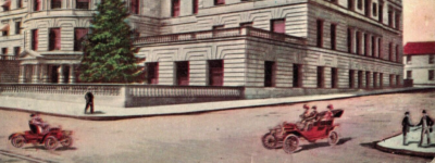 #ad C1910 Portland Oregon City Hall Top Hats Hand Shaking Fast Red Cars Vtg Postcard $18.15