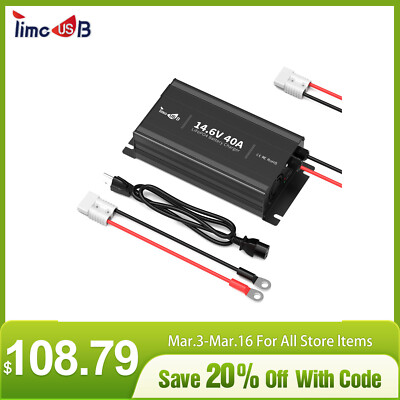 Timeusb 14.6V 40A Smart Battery Charger LED Fast Charging for LiFePO4 Battery US