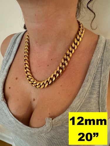 Miami Cuban Link Chain Necklace Bracelet 18k Gold Plated Stainless Steel 6-18mm - Picture 23 of 24