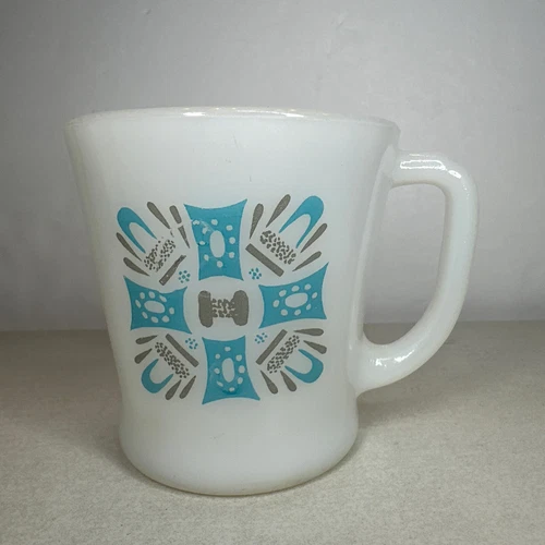 Anchor Hocking ATOMIC Fire King Blue Heaven Milk Glass Mug 1960's Retro Kitchen