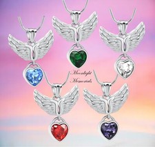 New Angel Wings Heart Crystal Cremation Urn Keepsake Ashes Memorial Necklace