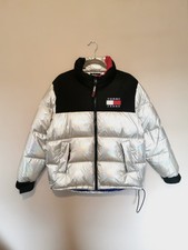Tommy Hilfiger Medium Metallic Womens Puffer Coat / Jacket In Silver