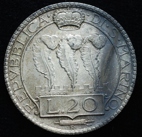 1932 San Marino 20 LIRE QFDC
