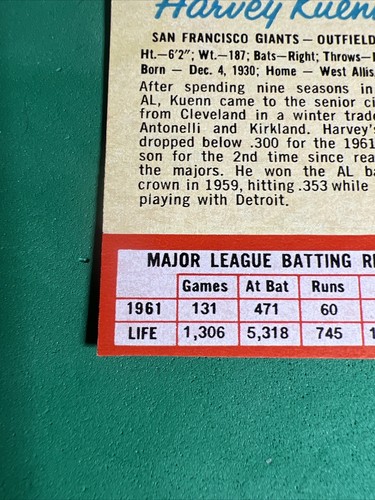 1962 Post #135 Harvey Kuenn HAND CUT - Picture 5 of 6
