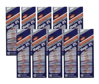 Magic 25 Filters - Cigarette Tar Filter Tips - (10 Boxes, 100 Filters Total!)