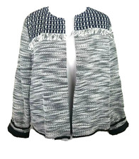 Chico's 2 Women BLAZER Jacket Large Fringe Boucle Tweed Black Textured coat