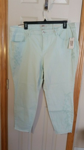 NEW Vintage America Womens 22W x 36 Boho Embroidered Skinny Ankle ICY MINT Jeans - Picture 5 of 10