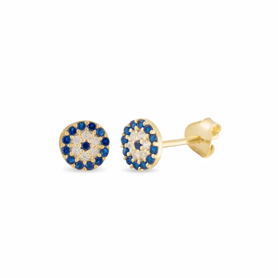 14k Gold Evil Eye Earrings Lab-Created Diamond Sapphire Evil Eye Earrings - Image 2 of 4