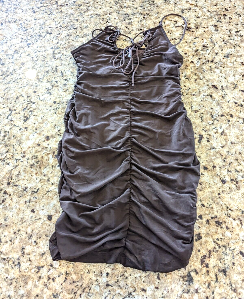 motel mesh dress Mesh Black Brown Yuvila Mini Dress