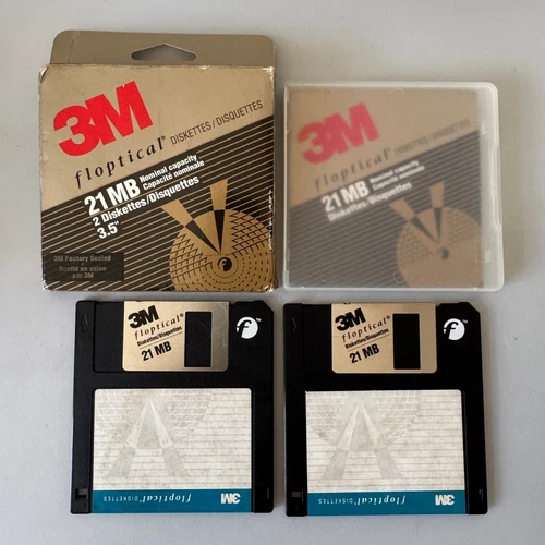 2x Pack 3M 3.5" Floptical Diskettes 21MB Made in USA 1993 Retrocomputing - RARE