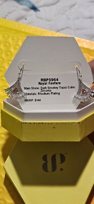 BP OG Earrings RBP5964 Royal Fanfare Dark Smokey Topaz On Rhodium. Fishhooks