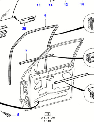 FORD ESCORT ORION 86-90 2 DOOR EST 3DR SALOON LEFT DOOR GLASS SEAL #6 IN DIAGRAM