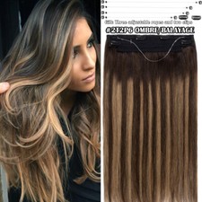 Invisible Clip/Wire In One Piece Headband Ombre Human Hair Extensions Remy THICK