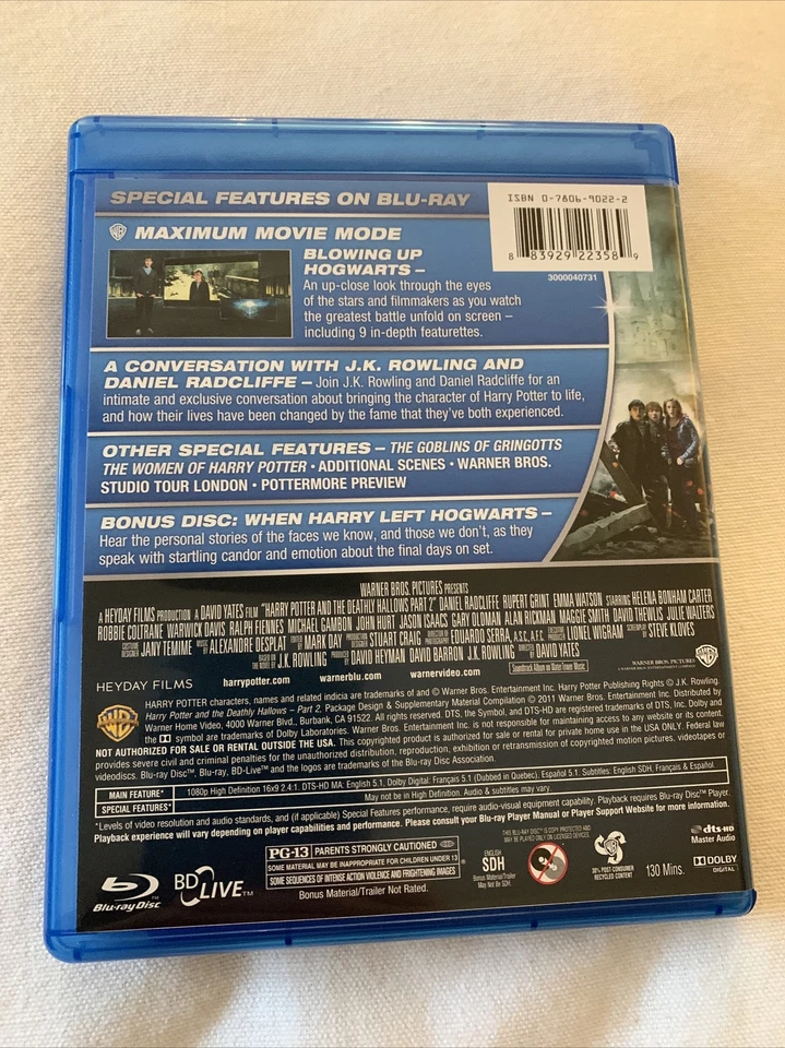 Harry Potter and the Deathly Hallows Part 2 Exclusive (4-Disc Blu-ray)Authentic - Image 2 of 4