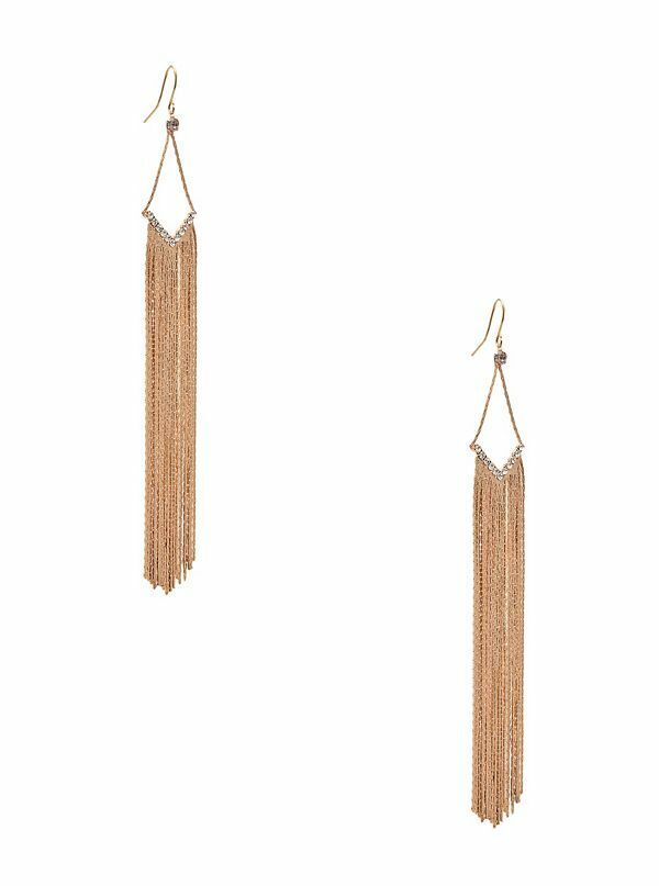 NEW GUESS GOLD TONE RHINESTONE SNAKE FRINGE CHAIN HOOK LONG