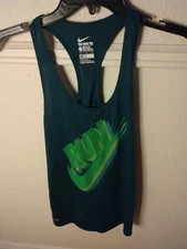 Womens NIKE Spellout "Run" Running Dri-fit Racer Back Tank Top Size Large Blue 