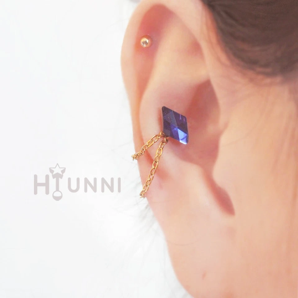 16g 20g бриллиант формы двойной цепи раковины уха гвоздики Helix двойной цепи серьги 1шт - Изображение 3 из 4