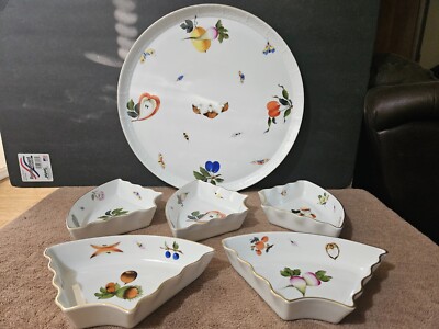 RARE HEREND PORCELAIN HANDPAINTED MARKET GARDEN HORS D'OEUVRES