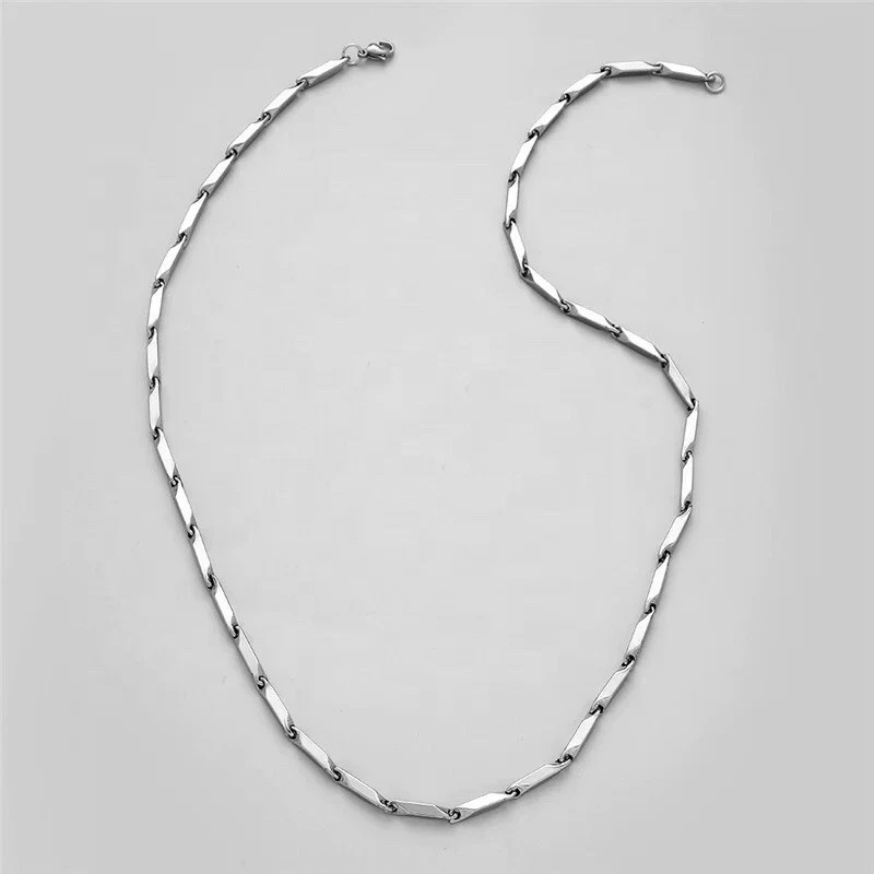 Collana IN Argento Acciaio Inox 18K Oro Bianco Placcato 55 CM 3 MM Uomo Donna - Immagine 4 di 4