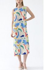 Brand New Elegant Oil Painting Printed Pleated Dress V-neck Temperament Dress