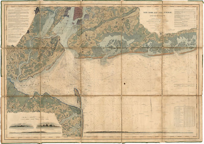 1845 New York Bay And Harbor Wall Map Poster U.S. Survey chart Coastal Nautical