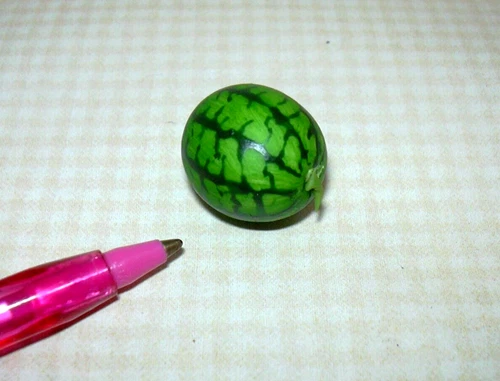 Miniature Whole Watermelon 13/16" Long x 11/16" Wide  - DOLLHOUSE 1:12