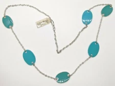 Studio B Silver Tone Turquoise Blue Oval Acrylic Chain Necklace
