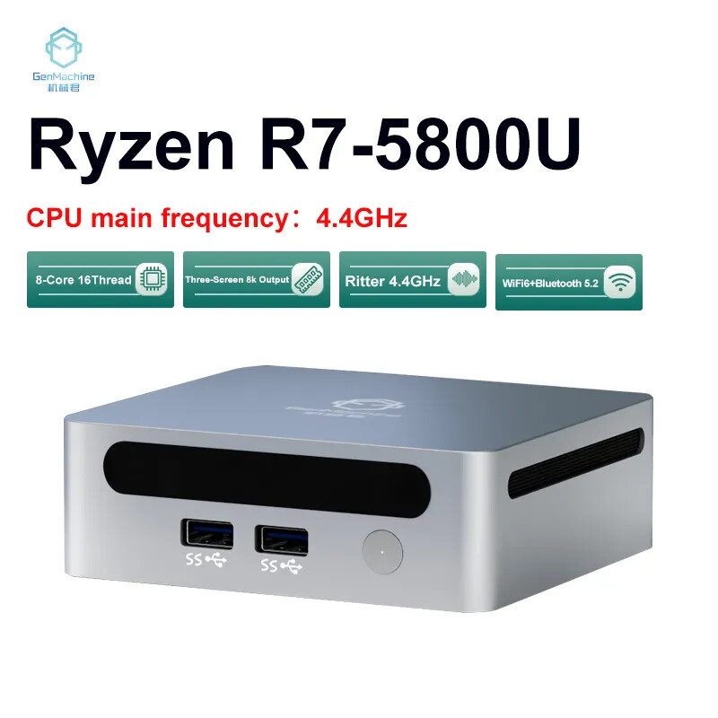 GenMachine AMD Ryzen 5800U Ren5000 MINI PC DDR4 WIFI6 RTL8852