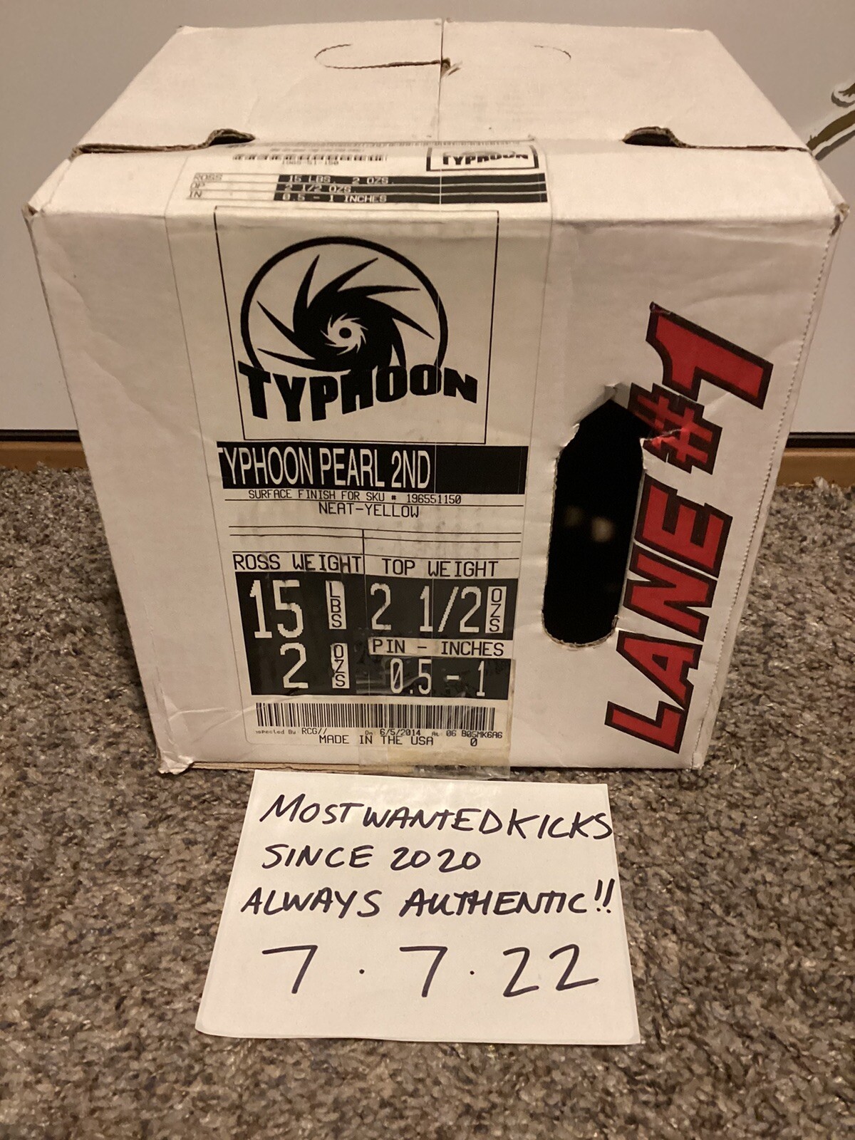 DS 2014 15LB Lane #1 Typhoon Pearl 2nd Bowling Ball NIB Rare FREE SHIPPING!!