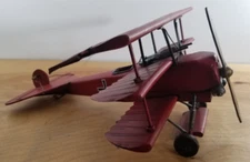 Vintage Metal Tri Plane Airplane Red Baron WWI Fokker 15" Span Wood Propeller