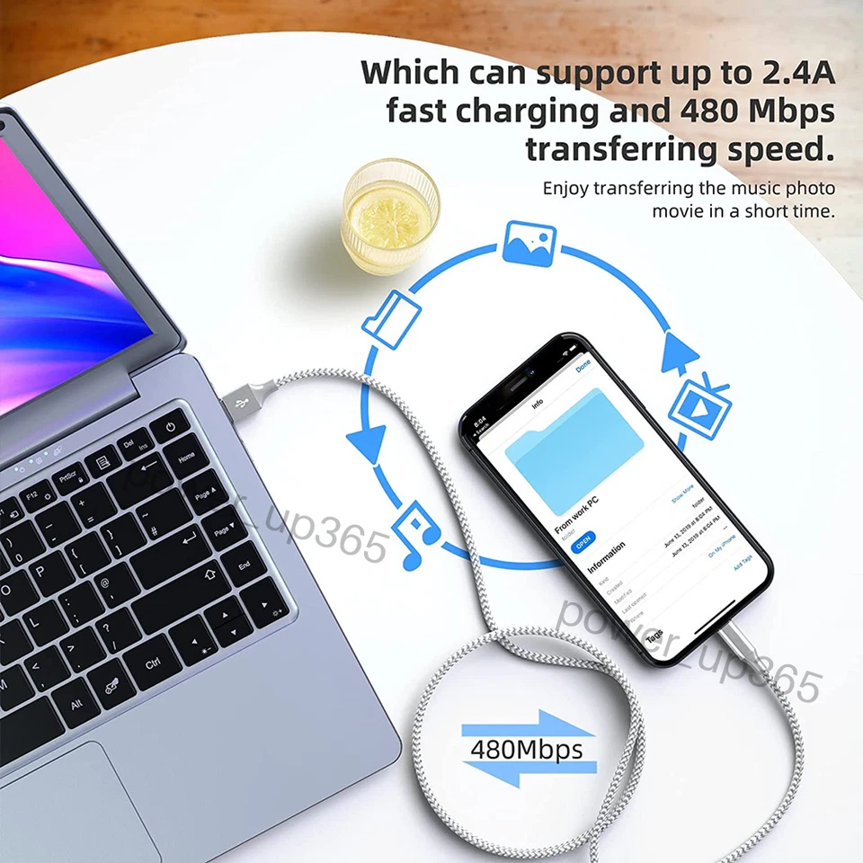 Cable de carga trenzado USB 6 pies para iPhone 14 13 12 11 8 7 6 XR X SE cable cargador Foto 2 de 4