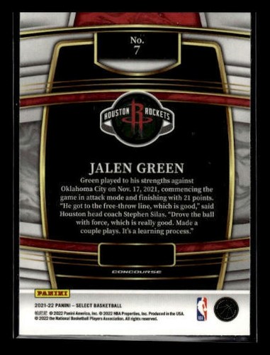 2021-22 Panini Select #7 Jalen Green Blue (Retail Base) - Picture 2 of 2