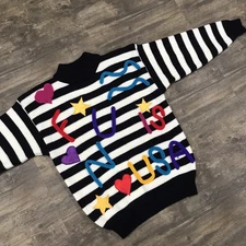 Vintage Gitano 3D Sweater Women Size Medium Funky Spell Out Mock Neck Knit 90s