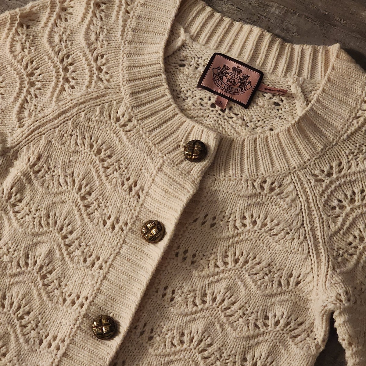 Juicy Couture Y2K Cashmere Angora Wool Cream Knit Cardigan Belted Button Pockets View 6