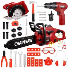 Vextronic Kids Tool Set 36 PCS with Toy Chainsaw Electronic Drill Red