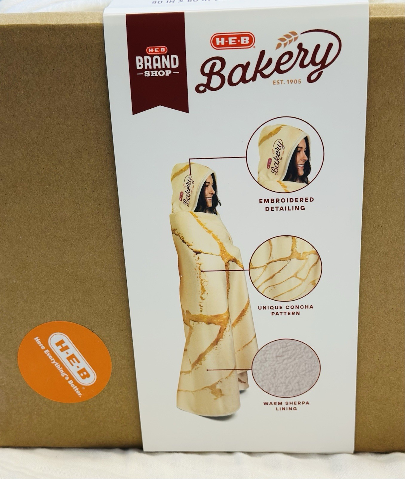 H-E-B BAKERY CONCHA WEARABLE BLANKET w HOOD Brand Shop 60" x 90" Tortilla Grocer