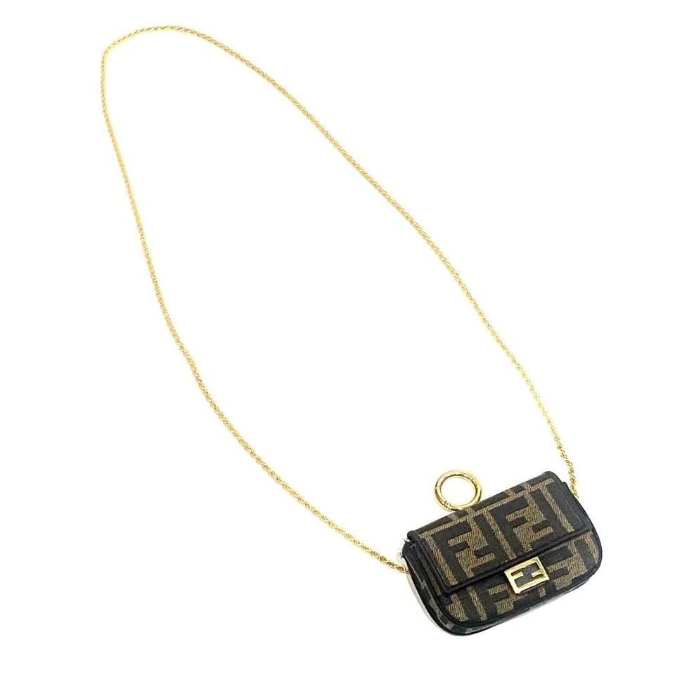 Fendi Llavero Nano Baguette FF Logo Bolso Dije Nylon Marrón 10x6.5cm Usado Japón Foto 2 de 4