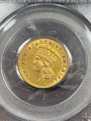 PCGS AU50 1859 $3 INDIAN PRINCESS HEAD GOLD PIECE VERY SCARCE DATE